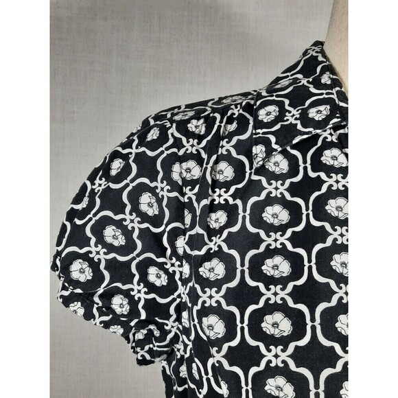 Requirements Empire Waist Babydoll Stretch Top Full Button Black and White SZ 8 - Picture 5 of 16